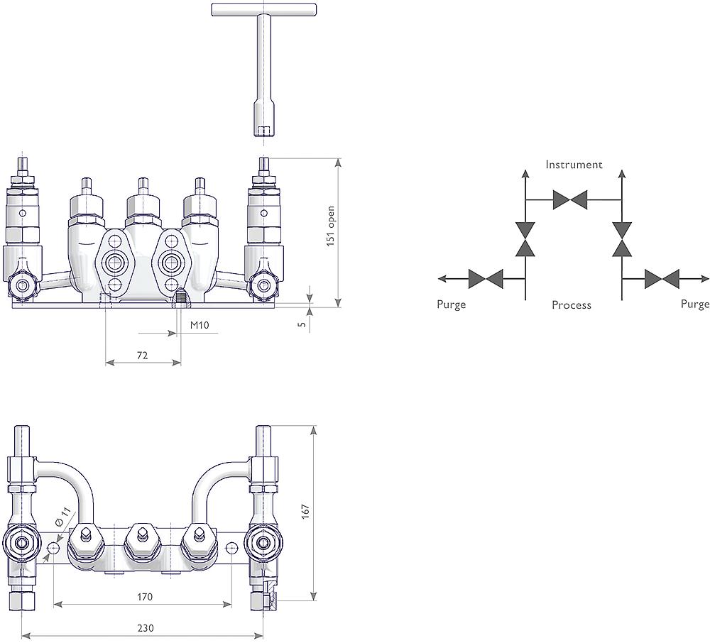 Ventilblock-Kombinationen ohne Prüfanschluss Zeichnung (Anordnung) 1