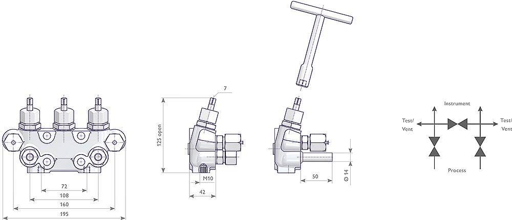 3-fach Ventilblöcke mit Prüfanschluss Zeichnung (Anordnung) 1