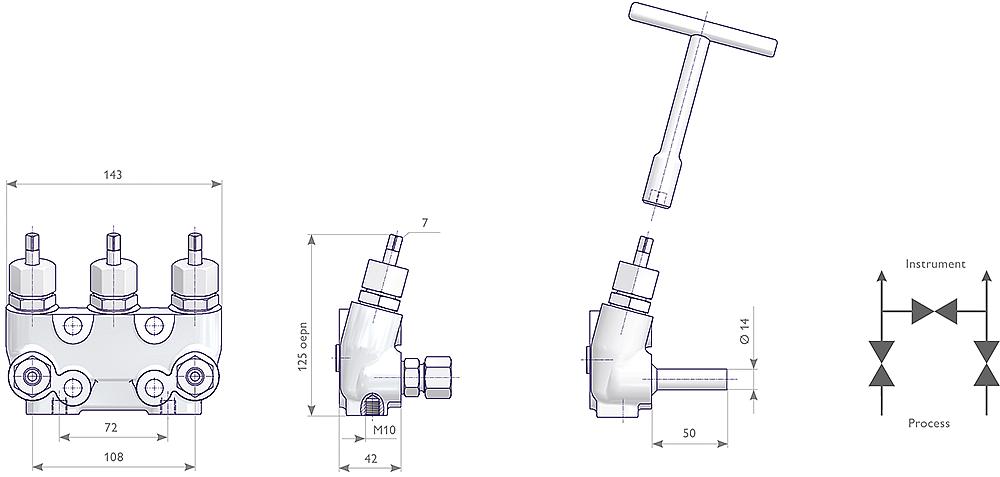 3-fach Ventilblöcke ohne Prüfanschluss Zeichnung (Anordnung) 1