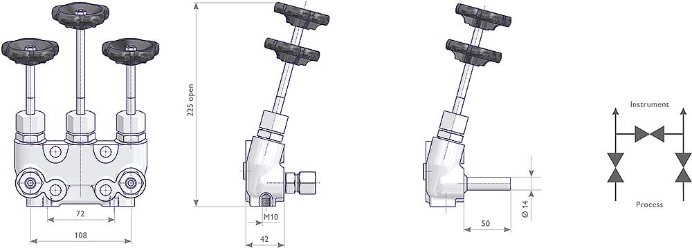 3 Valve Manifolds Without Test Connection Drawing (arrangement) 1