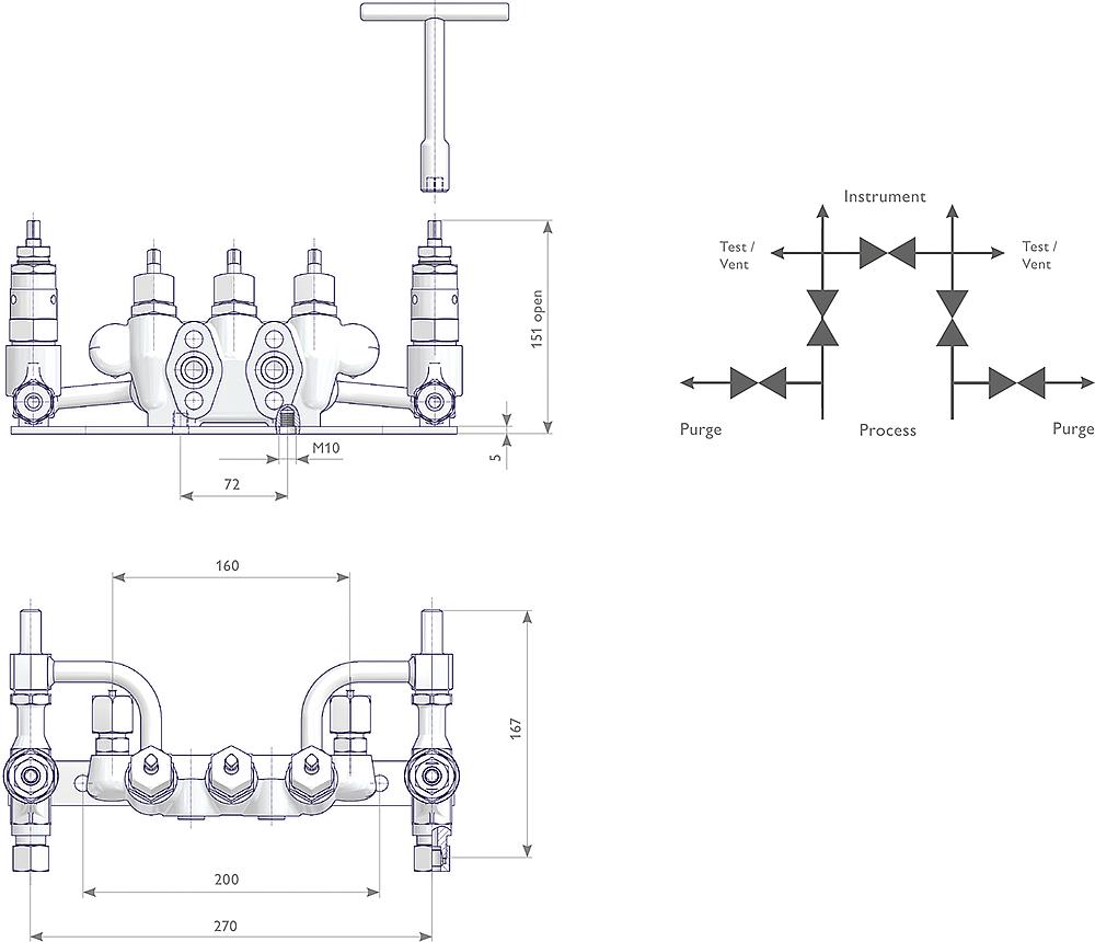 Ventilblock-Kombinationen mit Prüfanschluss Zeichnung (Anordnung) 1