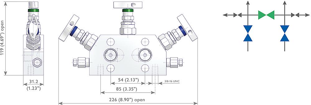 3-fach Ventilblöcke Zeichnung (Anordnung) 1