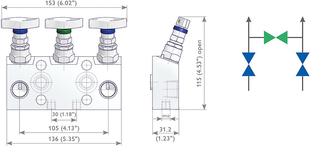 3-fach Ventilblöcke Zeichnung (Anordnung) 1