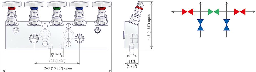 5-fach Ventilblöcke Zeichnung (Anordnung) 1