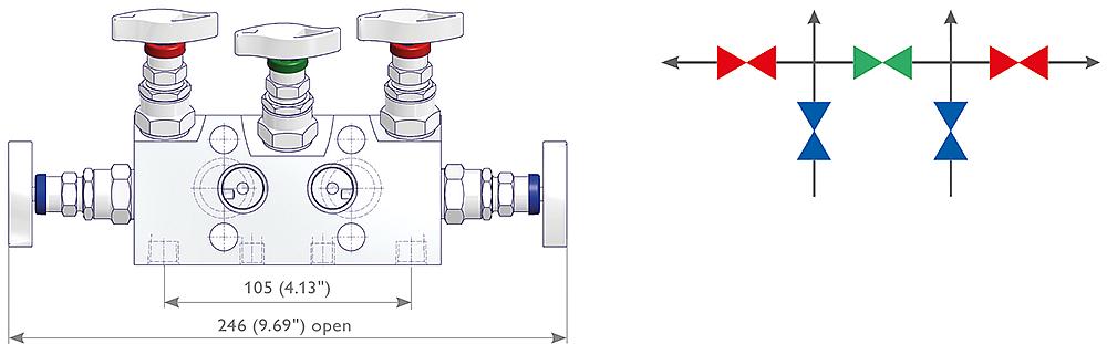 5-fach Ventilblöcke Zeichnung (Anordnung) 2