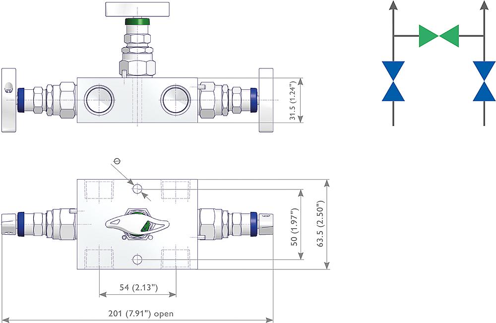 3-fach Ventilblöcke Zeichnung (Anordnung) 1