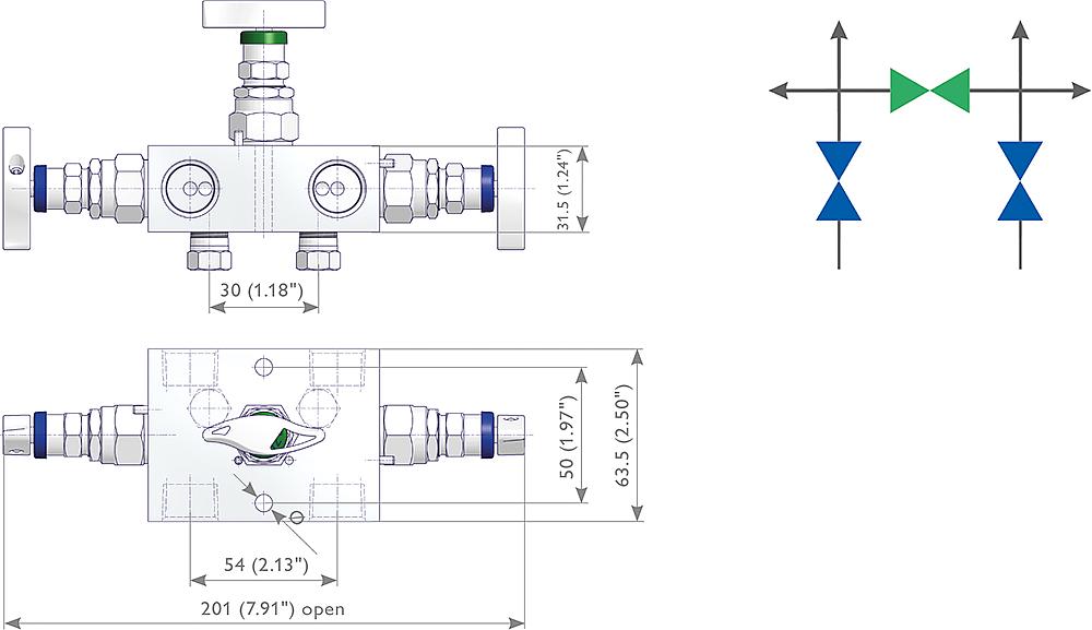 3-fach Ventilblöcke Zeichnung (Anordnung) 2